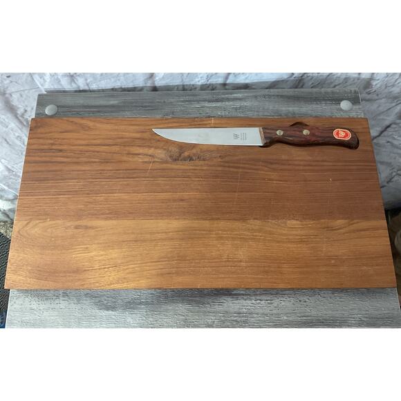 Vintage Solingen Handabzug Rostfrel Wood Cutting Board & Knife Set Germany - Picture 1 of 8